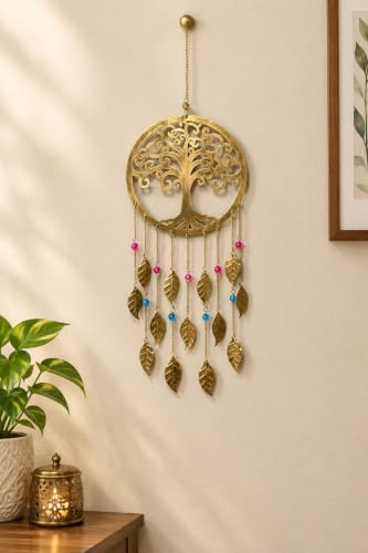 Image of DULI Metal Windchime Wall Hanging, Feng Shui, Wall Art, Wall Decor, PositiveVibes, Rustic Wall Hangings, Wall Art, Diwali Decor, Home Decor, Positive Vibes (Metal-TreeLeafHanging)