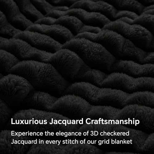 Image of BEDELITE Black Checked Fleece Throw Blankets Queen Size for Bed, 90x90 Inch