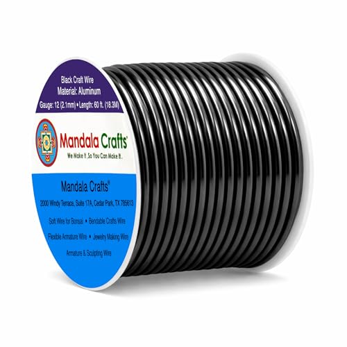 Image of Mandala Crafts 12 Gauge Black Anodized Aluminum Craft Wire, 60 FT | Colored, Flexible, Bendable, for Bonsai, Armature, Sculpting, Wire Wrapping, Jewelry Making, Weather & Tarnish Resistant