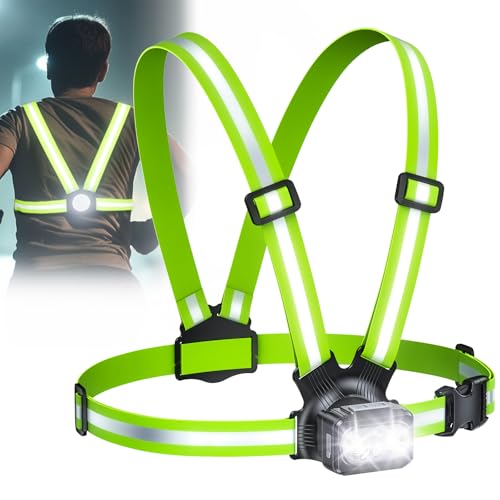 Rolgno 500 Lumen Lauflicht, Lauflampe Joggen mit 360° Reflektoren, Wiederaufladbar Brustlampe, 45° Verstellbar, 7 Modi & IPX4 Wasserdichter Running...