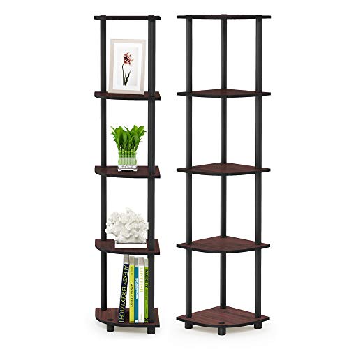Image of Furinno TURN-N-TUBE Corner Shelf Set of 2, 5-Tier Corner Bookshelf, Open Storage Shelves, for Organization and Storage, Living Room, Home Office, Garage, Dark Cherry