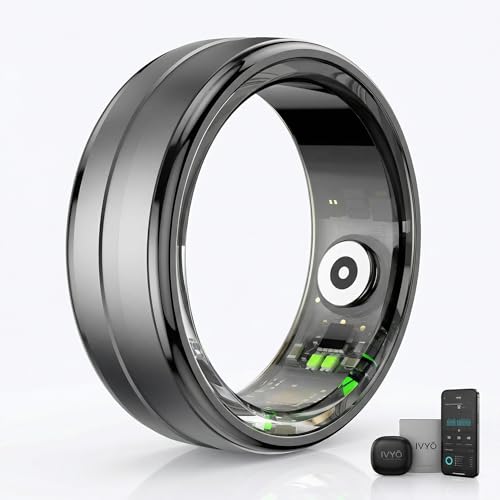 IVYO Smart Ring Premium Gesundheitsring & Fitness Tracker ohne ABO 24/7 Messung von Schlaf Herzfrequenz HRV Stress & SpO2 Ultraleicht Wasserdicht & 7 Tage Akku (Schwarz 62)