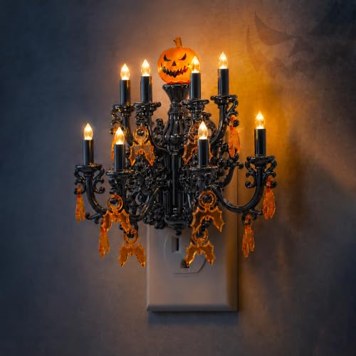 Image of L LOHAS LED Halloween Night Light,Crystal Chandelier Candle Nightlight | Dusk to Dawn Sensor,Dimmable Nightlights,1600K Amber,Pumpkin Flame Vintage Home Decor,Rotatable Night Lights for Kids Bedroom