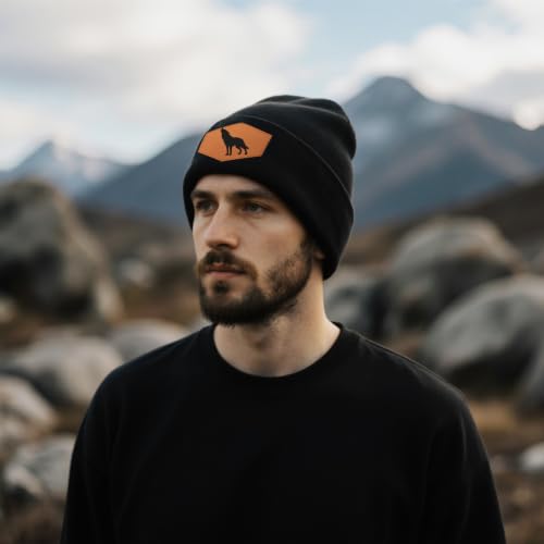 Image of Wolf Beanie Hat for Men Women, Warm Winter Knit Cap Black