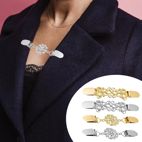 Image of 4 pcs Dress Clips Back Cinch, Vintage Sweater Shawl Clips, Waist Cincher Clip Clothing Cinch Clip, Clothing Collar Dress Shirt Brooch for Women Wearing, 4 Styles