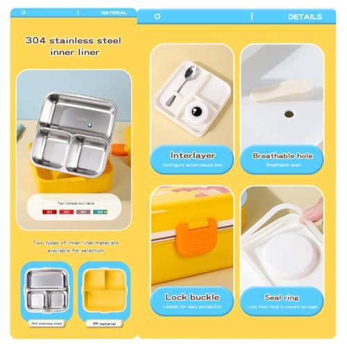Image of YELONA 2-Layer Cartoon Shape Kids Lunch Box | Stainless Steel Inner, 3 Compartments | Airtight Leak-Proof BPA-Free Meal Box | 1120 ML + 70 ML Sauce Cup | School, Picnic Tiffin for Girls & Boys