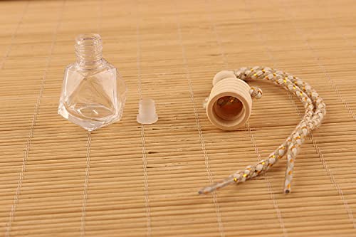 Image of 5Pcs 8ml Hanging Car Air Freshener Perfume Bottle, Refillable Aromatherapy Fragrance Clear Empty Essential Oil Diffuser Perfume Pendant Auto Ornaments Decor Accessories with Wooden Caps