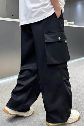 SANGTREE Boys Baggy Cargo Pants High Elastic Waist Parachute Pants with Pockets, 4-14 Years4