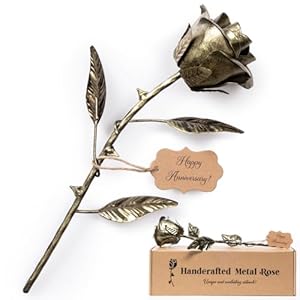 8 Year Anniversary Bronze Gift for Her – Metal Rose Gifts 8th Wedding Anniversary 19th 19 Year for Him Wife Husband Couples, Everlasting Rose Handcrafted Flower Stained Eternal Artwork Home Decor