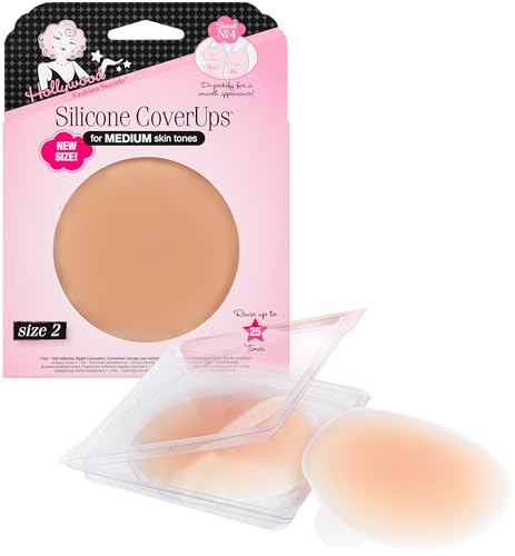 Hollywood Fashion Secrets Silicone CoverUps Size 2 - Nipple Covers for Women, Pasties Nipple Covers, Reusable Sticky Boobs Concealers, Self Adhesive, Medium Shade, 1 Pack