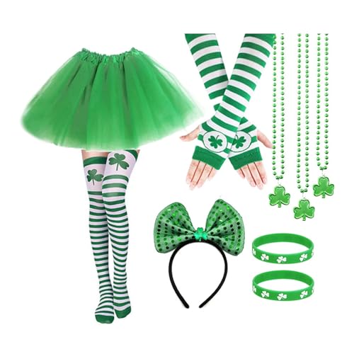 9PCS STPATRICK DAY CELBRATIONコスチュームヘッドバンドリストバンドフェスティバルグリーンアームスリーブシャムロックネックレスアイリッシュアクセサリーお祝いドレスアップ