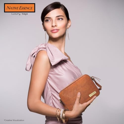 NATIVE ESSENCE Small Genuine Leather Crossbody Pocketbook Brown Camera Pouch Sling Bag for Women3
