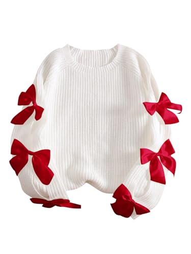 Image of SHENHE Women's Plus Size Sweaters Bow Cutout Crewneck Long Raglan Sleeve Knit Tops Chunky Sweaters
