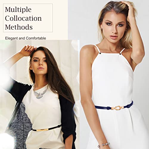 Chuarry 6 Packs Women Skinny Leather Belt Slim Adjustable Waistband Thin Women's Dress Belt Vintage Waist Belts for Ladies, 0.4 Inches Wide2