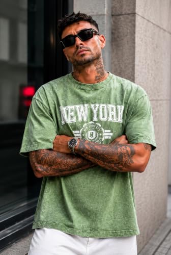 Image of London Hills Men's Oversized t Shirt for Men Graphic T-Shirt | Acid Wash Printed Men T-Shirts | Tshirt for man Round Neck Half Sleeve Pure Cotton Casual Mens tees | Off Shoulder Tshirt Shirts man