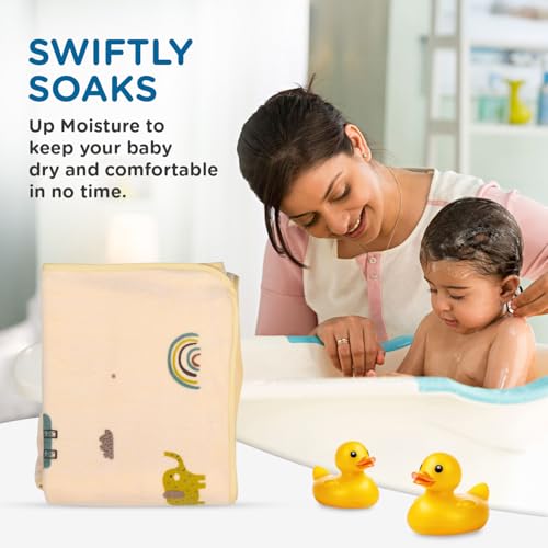 Image of Mee Mee Hooded Baby Bath Towel for New Born | Wash Cloth, Quick Absorbent, Used for Baby Swaddling, Extra Soft Cotton Towel for Kids /Toddlers /Infants /Babies, Pack of 1, (Orange Deer /Elephant) 80X80 CM