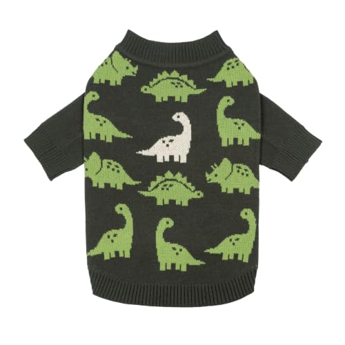 Image of Fitwarm Dinosaur Dog Jacquard Sweater, Knitted Winter Clothes for Small Dogs Boy Girl, Cozy Pet Outfit, Dark Green, Olive, White, XXL