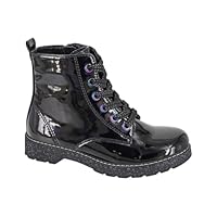 Cipriata Girls Adria Military/Combat Ankle Boots With Lace And Zip Fastening Patent Black