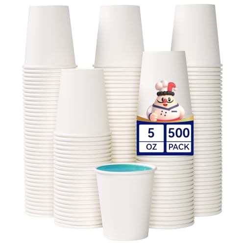 JOLLY CHEF 500 Count 5 oz Paper Cups Disposable Bathroom Mouthwash White Drinking Cups for Home Office School Store Use