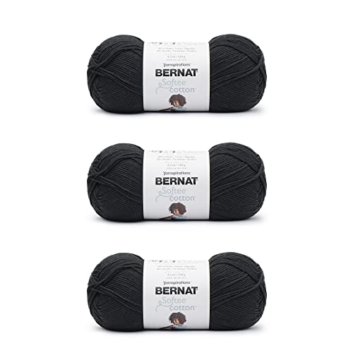 Image of Bernat Softee Cotton Black Yarn - 3 Pack of 120g /4.25oz - Nylon - 3 DK (Light) - 254 Yards - Knitting, Crocheting & Crafts
