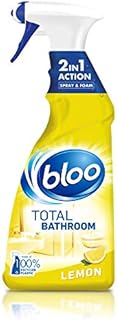 Bloo 2-in-1 Total Bathroom and Shower Cleaner, Spray and Foam Recycled and Refillable Bottle, Lemon Fragrance Removes Limescale and Disinfects, 750 ml