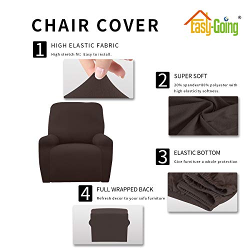 Image of Easy-Going 4 Pieces Microfiber Stretch Recliner Slipcover - Spandex Soft Fitted Sofa Couch Cover, Washable Furniture Protector with Elastic Bottom for Kids,Pet (Recliner,Chocolate