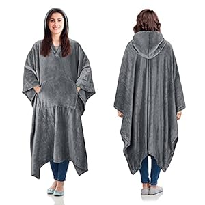 Catalonia Hooded Wearable Blanket Poncho for Adult Women Men, Fleece Wrap Blanket Cape with Hood | Warm, Soft, Cozy, Snuggly | Comfort Gift, No Sleeves