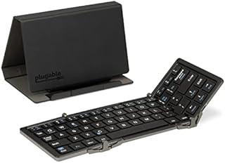 Plugable Foldable Bluetooth Keyboard Compatible with iPad, iPhones, Android, and Windows, Compact Multi-Device Keyboard, Wireless and Portable with Included Stand for iPad/iPhone (10 inches)