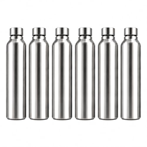 Image of Melvio Water Bottle Stainless Steel Sports /Fridge Bottle with Leak Proof Lid | Single Wall | For Home, Office, Gym, Travelling | Lightweight | BPA Free | 1000ml | Silver) (Set of 6)