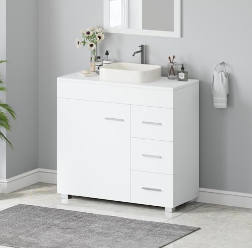 AVC Designs Bathroom Sink Cabinet Under Basin Unit Cupboard Storage Furniture With Storage Shelf White