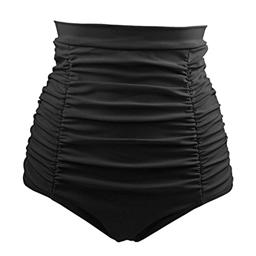 Cocohot Damen Badeshorts Retro High Waist Bikini Hose Hoch Tailliert Swiming Briefs Geraffte Schwimmen (Schwarz, XXX-Large) Cover