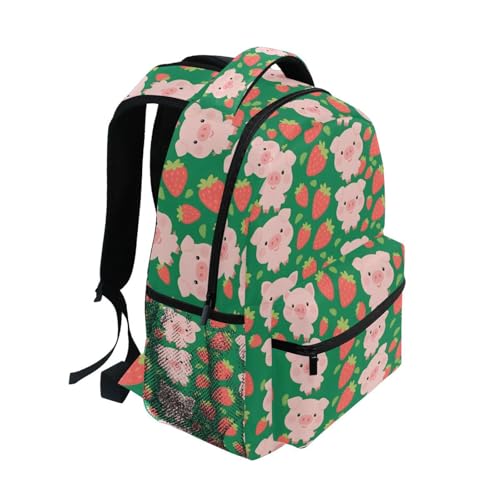 Cute Strawberry Pig Backpack for School Boys Girls Adults Kids Bookbag Laptop Bag 18L2