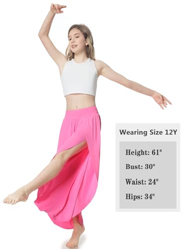Image of EXARUS Girls Flowy Pants Dance Palazzo Wide Leg Teen Casual Baggy | Tween Split Loose Trousers Elastic High Waisted Vacation Beach Bottoms Youth Front Slit Junior Kids Size 6-12Y