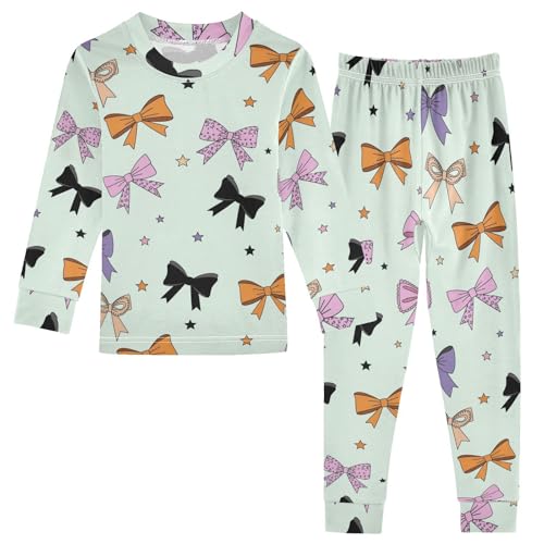 Pajama Sets Long Sleeve Colorful Bows and Stars Soft Comfy Sleepwear 2 Piece PJS 3-8T