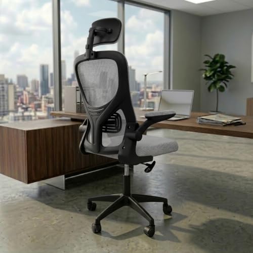 Image of NORMAN JR Grey Black | High Back Imported Mesh Fabric Boss Office Chair | Y Design Ergonomic Back Support | 2D Aero Design Adjustable Armrests | Synchro Tilt Lock Mechanism Support