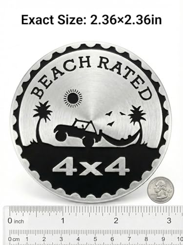 Image of 2 pcs Car Emblem 4 x 4 Metal Automotive Badge 3D Metal Car Badges Emblems Round Emblem Decals Car Badge Decals Stickers Compatible with Vehicles Trucks SUV RV Decorations (Beach Rated-D)