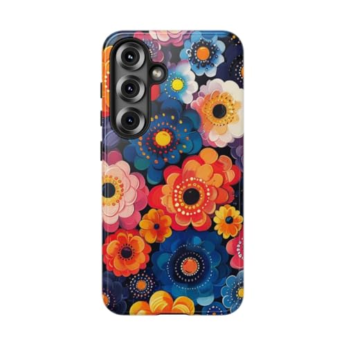 Coque Samsung S25 rigide brillante avec motif floral abstrait orange