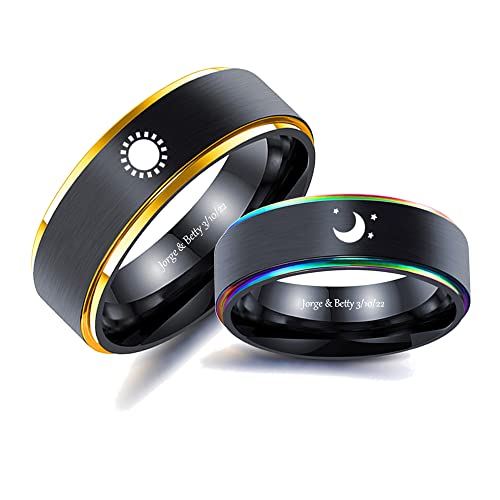 Personalized Couples Matching Rings Set for Him and Her Custom Name Rings for Couples Promise Rings for Couples Black Stainless Steel Wedding Rings Sets His & Hers Engagement Rings Christmas Gift Valentine's Day Jewelry