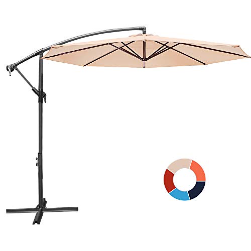 JIESSIWONG Offset Umbrella - 10Ft Cantilever Patio Hanging Umbrella，Outdoor Market Umbrellas with Crank