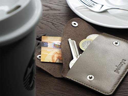 PULARYS RETRO Mini Wallet - Made of Italian Leather - Separate Pockets for Banknotes, Coins, Credit Cards - 2 Snaps Fastening - For Men & Women - Caffe Latte Colour2