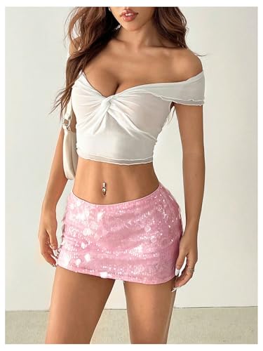 Women's Shiny Sequin Drop Waist Mini Skirts Night Out Concert Party Skinny Skirt4