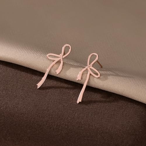 Image of Reffeer Solid 925 Sterling Silver Bow Stud Earrings Ribbon for Women Teen Girls Bowknot Stud Earrings Drops