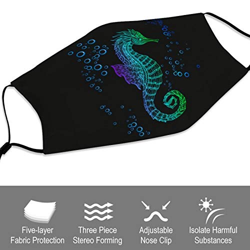 2 Piece Face Mask Set Plus 4 Replaceable Air Filters Ocean Seahorse Scuba Diving Washable Reusable Adjustable Black Cloth Bandanas Scarf Neck Gaiters For Adults Men Women Kids #TOP3