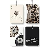 FISWAFY Black Leopard Print Car Air Freshener 4 Pcs, Trendy Cheetah Lucky 8 Ball Ace Card Hanging Air Freshener for Cars Closet Drawer Books, Leopard Car Accessories Mirror Decor for Women