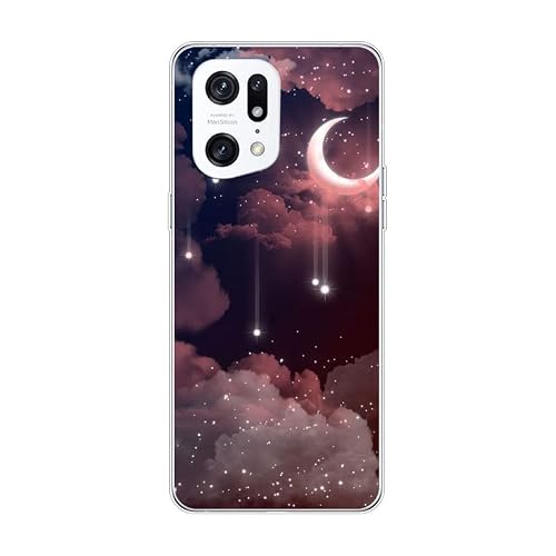 KARTXITAI Case Compatible with Find X5,Shockproof Slim Thin Silicone Protective Anti-Fingerprint Anti-Scratch Anti-Fall Phone Cover - Stars,Moon,Clouds,Sky