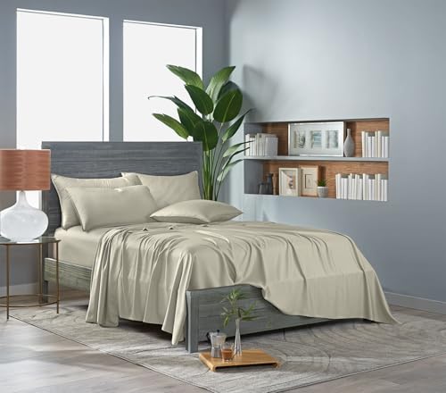 Image of Pure Bamboo California King Sheets, Genuine 100% Organic Viscose Derived from Bamboo Bed Sheet Set, Soft & Cooling, Double Stitching, 2 Year Quality Promise (California King, Birch)