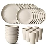 Teivio 32-Piece Kitchen Wheat Straw Dinnerware Set, Dinner Plates, Dessert Plate, Cereal Bowls,...