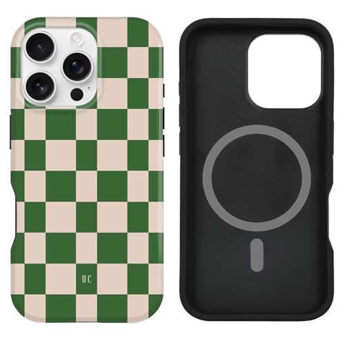 uCOLOR Compatible with iPhone 16 Pro Max Case [8 ft Drop Tested] Compatible with MagSafe - Protective Luxury Designer Mag Series Case 6.9" (Green Checkered)