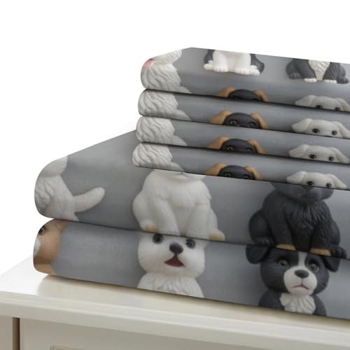 Housse de couette imprimé 3D chiens en microfibre hypoallergénique douce - 7