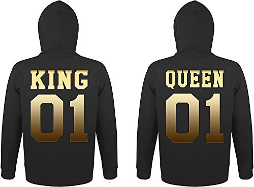 TRVPPY Couple Partenaire Sweat à Capuche Hoodie King Queen - 1x Pull Homme Gold-Noir M